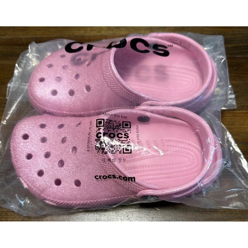 NEW Crocs Sizes C11 - J1 Kids' Classic Glitter Clog - Pink Tweed Glitter